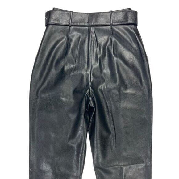 Ted Baker Pants Size 2 Black Vegan Leather Faydell Belted High Rise Trousers - Picture 7 of 16